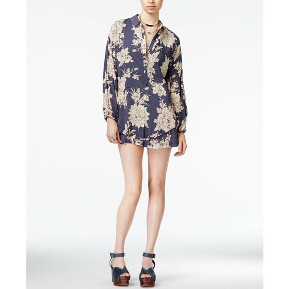 New! FREE PEOPLE Women's 70's Style Floral Double-hem Mini Shirt Dress Size XS - Picture 5 of 5